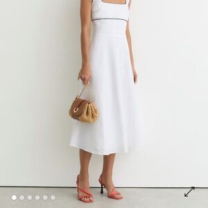 Reiss White Midi A-Line Dress with Contrast Trim
